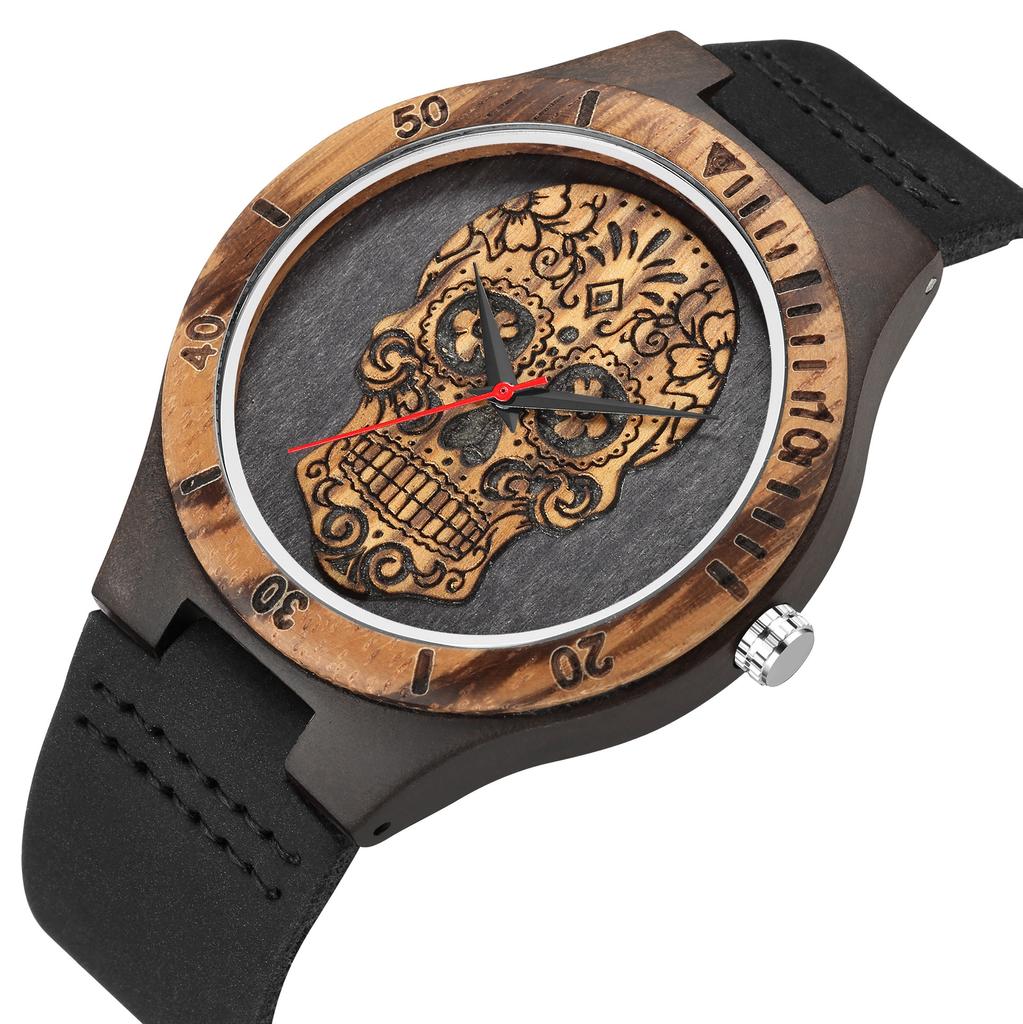 Wooden Watch Quartz Scale Dial Double Color Watch Round Dial Men's Watch