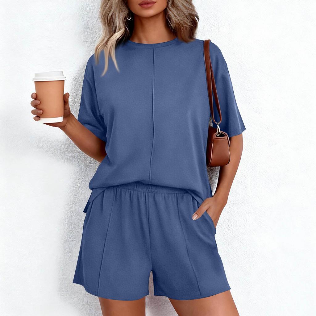 Women's 2-Piece Fashionable Casual Loose-Fit Short-Sleeve Top And Shorts Set