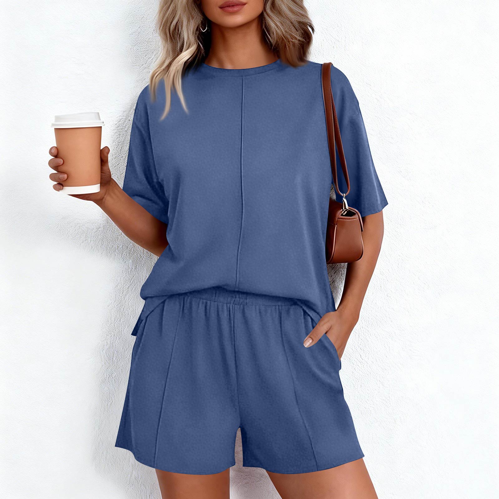 

Women s 2-Piece Fashionable Casual Loose-Fit Short-Sleeve Top And Shorts Set XL