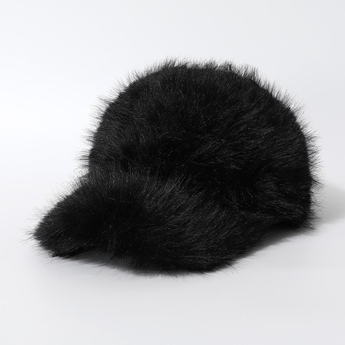 

Solid Color Baseball Cap Peaked Cap Simple Thickened Fluffy Cute Versatile Hat One size fits all [winter stick] чорний