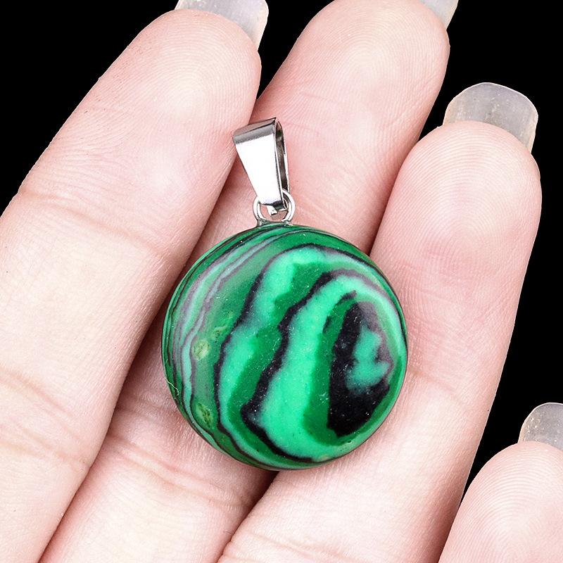 1pc 20mmNatural Stone Mixed Color Flat Round Shape Fine Ladies High Quality Pendant for Jewelry Making DIY Necklace Accessories