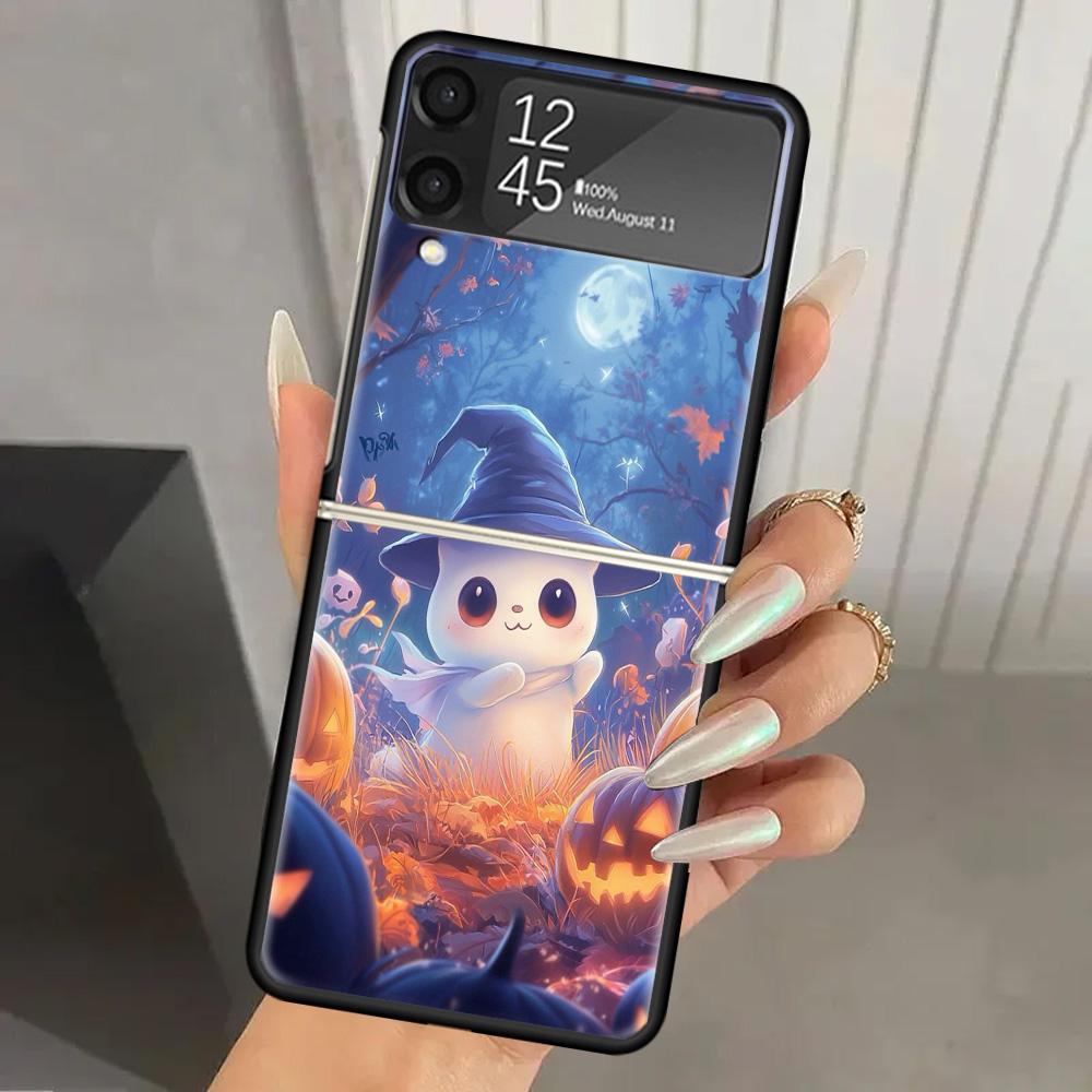 Cute Halloween Ghost Hard PC Back Phone Case for Samsung Galaxy ZFlip 7 6 5 Z Flip 4 ZFlip6 Z Flip7 5G ZFlip4 Flip3 Zflip5 Cover
