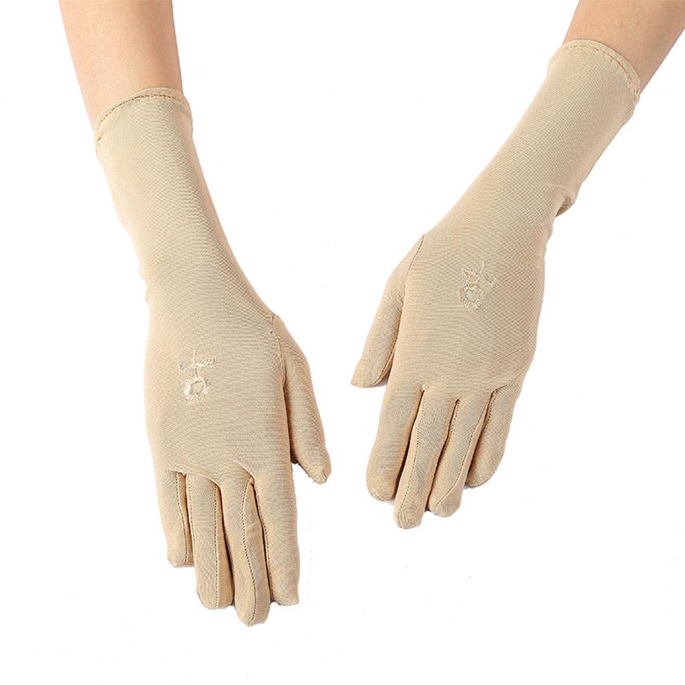 Summer Ladies Stretch Mid-long Resistant Embroidered Mittens Sunscreen Gloves Driving Glove Anti UV