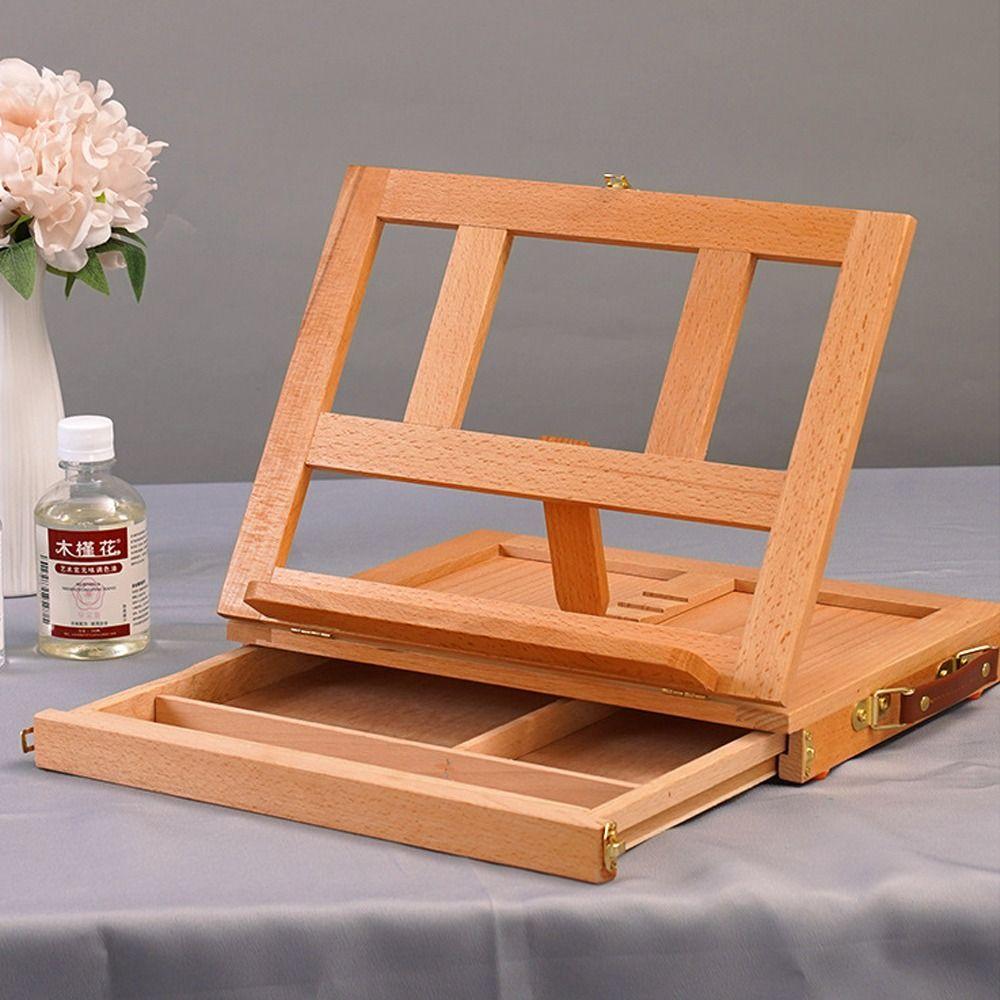 Multifunction Portable Wooden Table Easel Beech Wood Sketch Drawer Box Folding Easel  Desktop Use