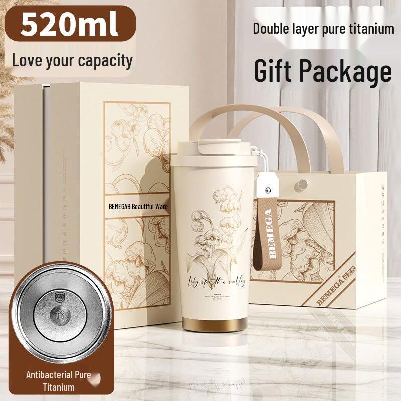 BEMEGA Pure Titanium Insulated Straw Coffee Mug