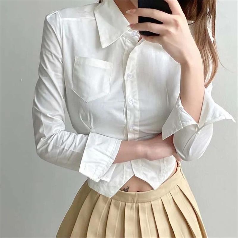 

Women s Slim Fit Long Sleeve Polo Collar Crop Top Double Extra Large