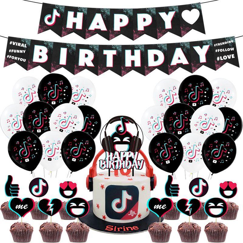Tik Geburtstag Tok Partyzubehör Geschirr Dekoration Cupcake Topper Zubehör Banner