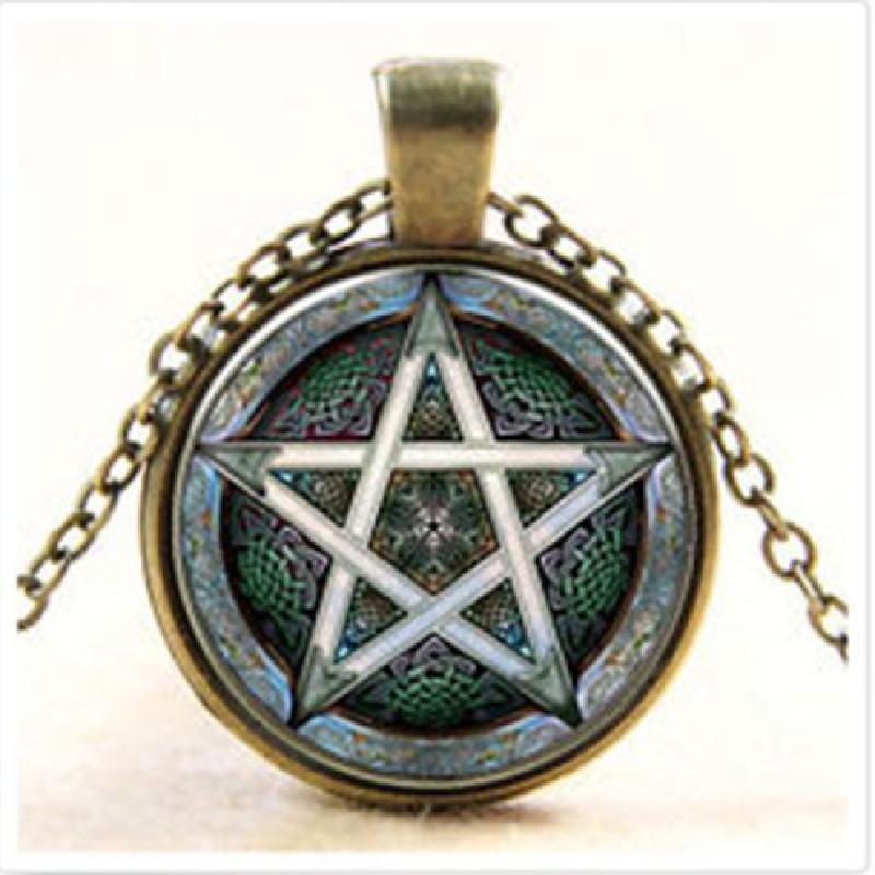

Персонализированный инновационный узор в виде пентаграммы, выпуклый круглый кулон, ожерелье для женщин и мужчин, модные украшения