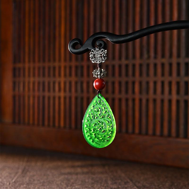 Chinese Retro Cheongsam Button Jade Dry Green Pendant Female Classical Temperament Antique Hanfu Pendant Accessories