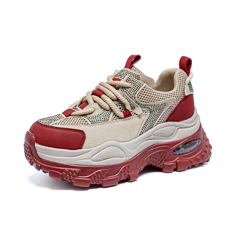 Autumn New Height Increase Casual Fashion Versatile Sports Hot Diamond Red Women's Shoes Platform Shoes
