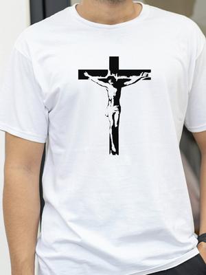 The Cross of Jesus Printed Tshirt Round Neck Short Sleeved Tee Mens Summer Fashionable Casual Sports Tshirt Breathable Tees