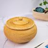 Handwoven Round Rattan Storage Basket With Ventilated Lid For Home Organization Natural Vietnamese