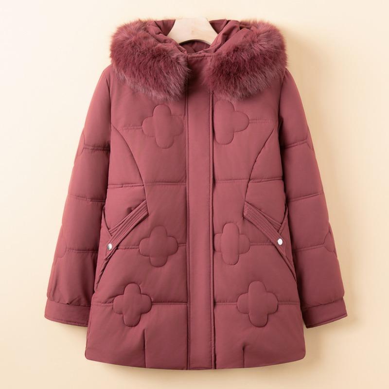 Small mother winter clothes fleece thickened coat new middle-aged women's cotton-padded jacket medium and long cotton-padded clothes
