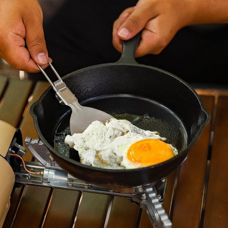 Portable Folding 304 Stainless Steel Spatula and Frying Pan for Camping, Picnic, BBQ, and Outdoor Travel
