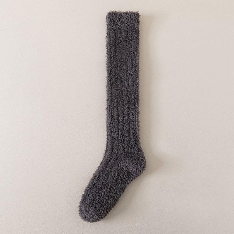 Non-shedding Solid Color Coral Fleece Long Leg Socks for Women, Thick and Warm Padded Women's Socks, Suitable for Autumn and Winter, Sleep Socks.
