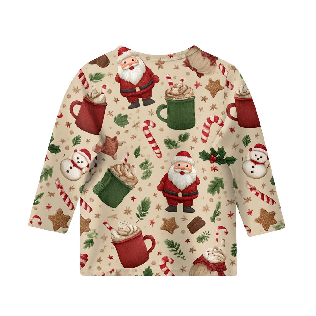 Children's 3/4 Sleeve Round Neck Top Christmas Tree Printed Everyday Casual Top