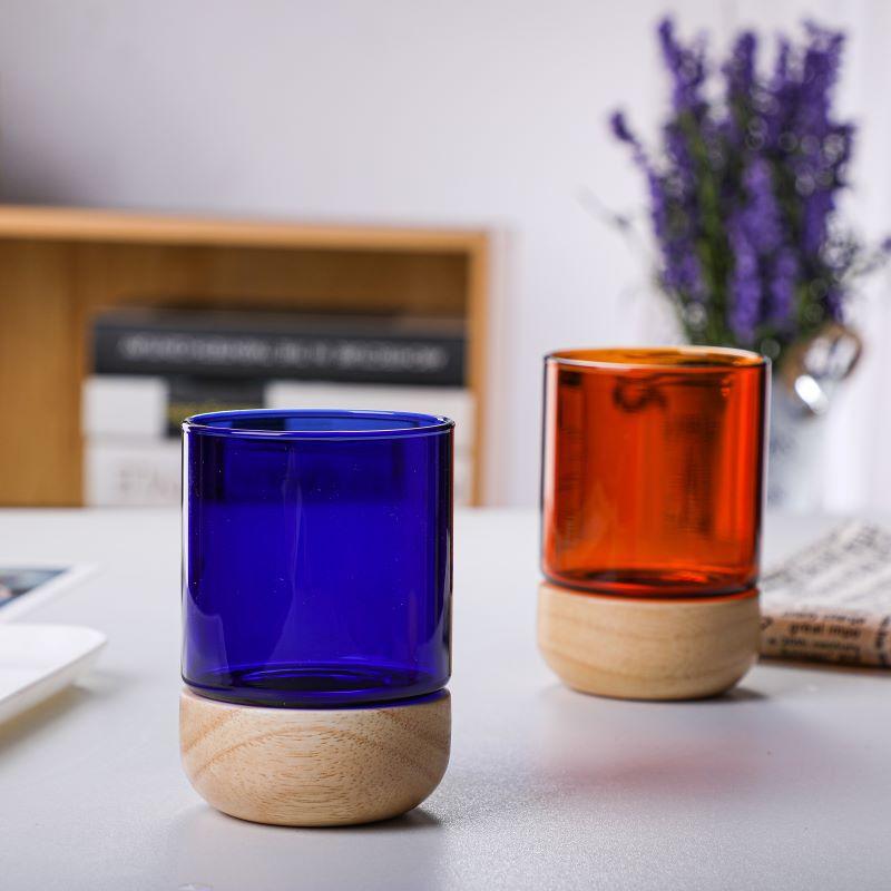 Neue Kaffeetasse aus Borosilikatglas Holzsockel Glas Bernsteinfarbene Tasse Brühen einfach