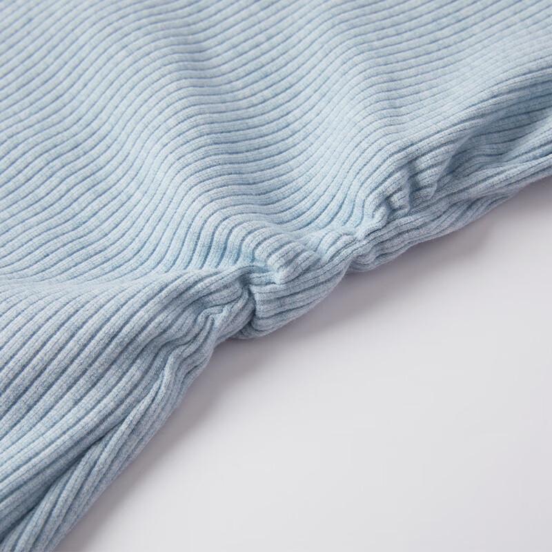 Xiangying Light Blue V-Neck Slit Hem Short Sleeve T-Shirt