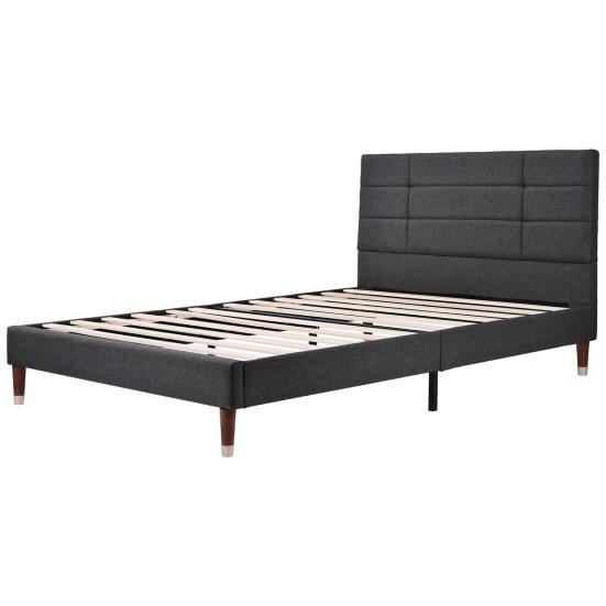 Solid Wood Slatted Frame Bed Upholstered Bed Double with Frame 140x200cm Flat Headboard for Adults & Young People (Mattress Not Included) Children