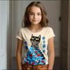 Girl Clothes Summer Cartoon Cat Graphic Children's Clothing  Doodling Short Sleeve O-Neck Top