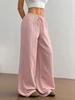 Women Solid Textured Wide Leg Pants Elastic Drawstring High Waist Casual Long Trousers Summer Loose Palazzo Pants