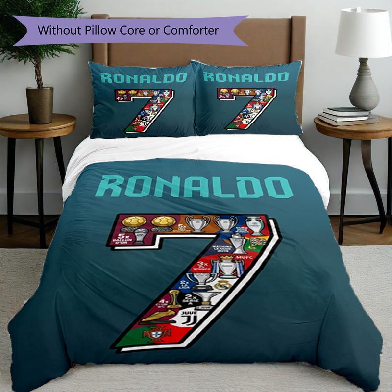 3-teiliges Bettbezug-Set (1 * Bettbezug + 2 * Kissenbezug, ohne Kern),Fußballstar Print Bettwäsche-Set, Schlafzimmer-Dekoration, Ganzjahres-, Geburtstagsgeschenk