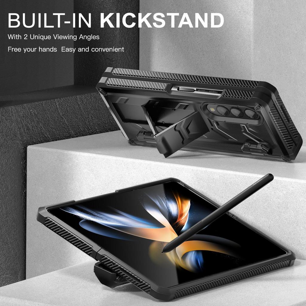 Armorer Rugged Phone Case for Samsung Galaxy Z Fold 4 3 Fold3 Case Hinge Shockproof Pen Holder Stand Cover