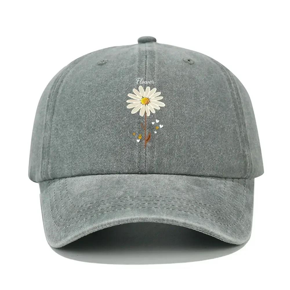 Flower Print Washed Distressed Dad Hats WoUnisex Cotton Baseball Cap Outdoor Fashion Sun Hat Adjustable Curved Brim Sports Caps