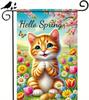 Hello Spring Garden Ag 12x18 Vertical Double Sided Cute Cat Outdoor Yard Ag Summer Sping Ower Outdoor Ag Small Farmh EEZ