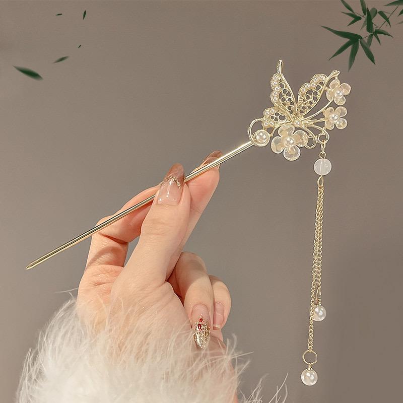 1pc Ancient Style, Flowers, Tassels, Hairpin, for Women, a Sense of Luxury, Hanfu, Versatile, Hairpin, Buyao (a Type of Ancientt