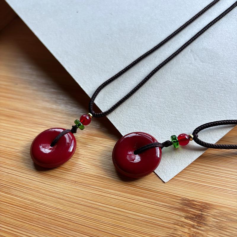 Imperial Purple Peace Buckle Cinnabar Necklace, Unisex Guardian God Pendant