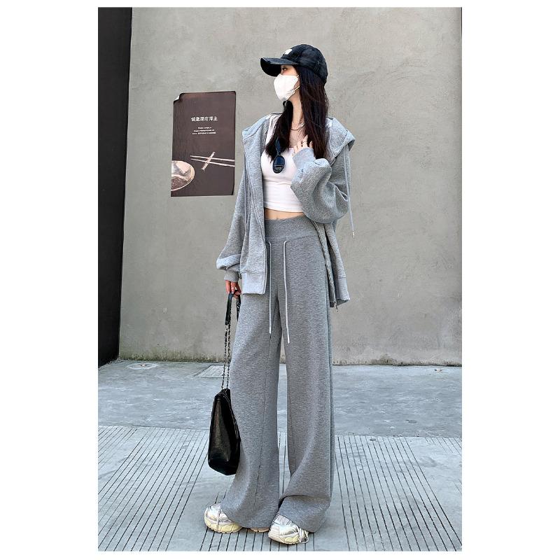 

Серые брюки с высокой талией и широкими штанинами женские свободные повседневные драпирующиеся бархатные прямые спортивные штаны 2XL светло-серый