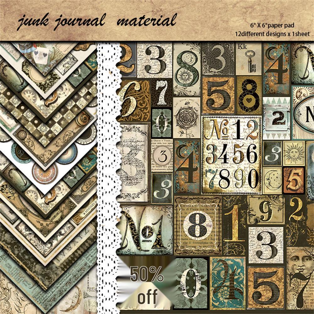 12 Sheets Retro Alchemy Journal Collage Material Paper Base & DIY Sticker Stationery