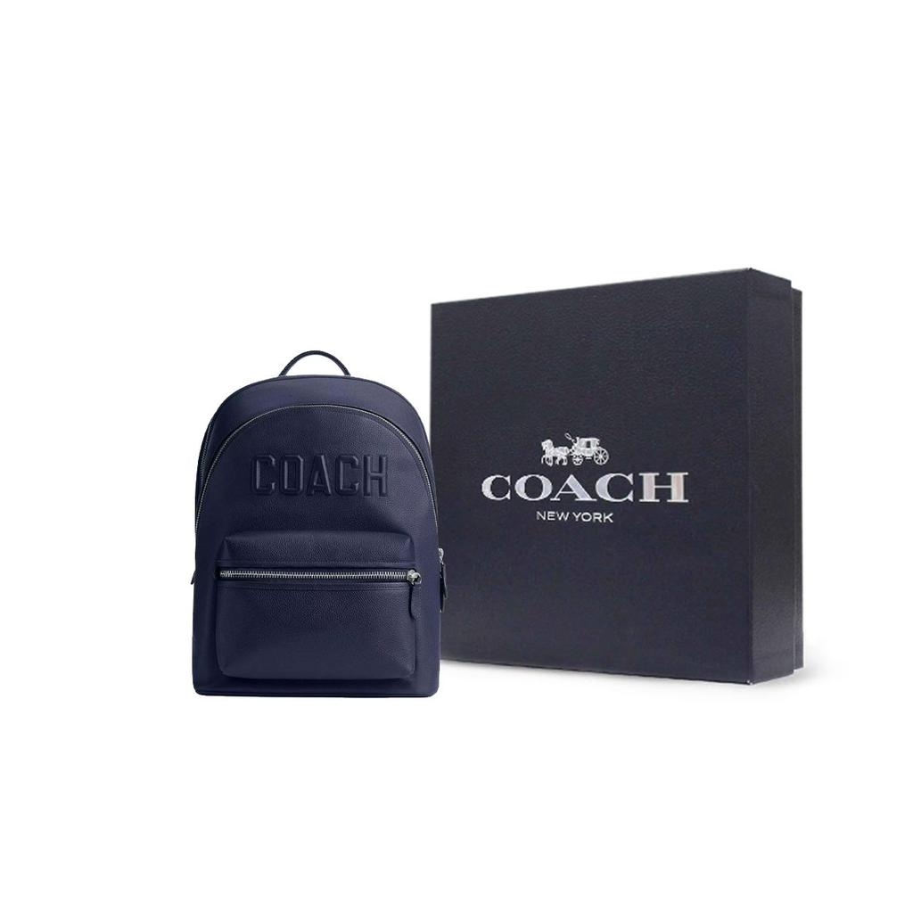 Coach Charter 30 Logo Zip Closure Leather Backpack Large Men backpack Dark-Blue CV928-DEB