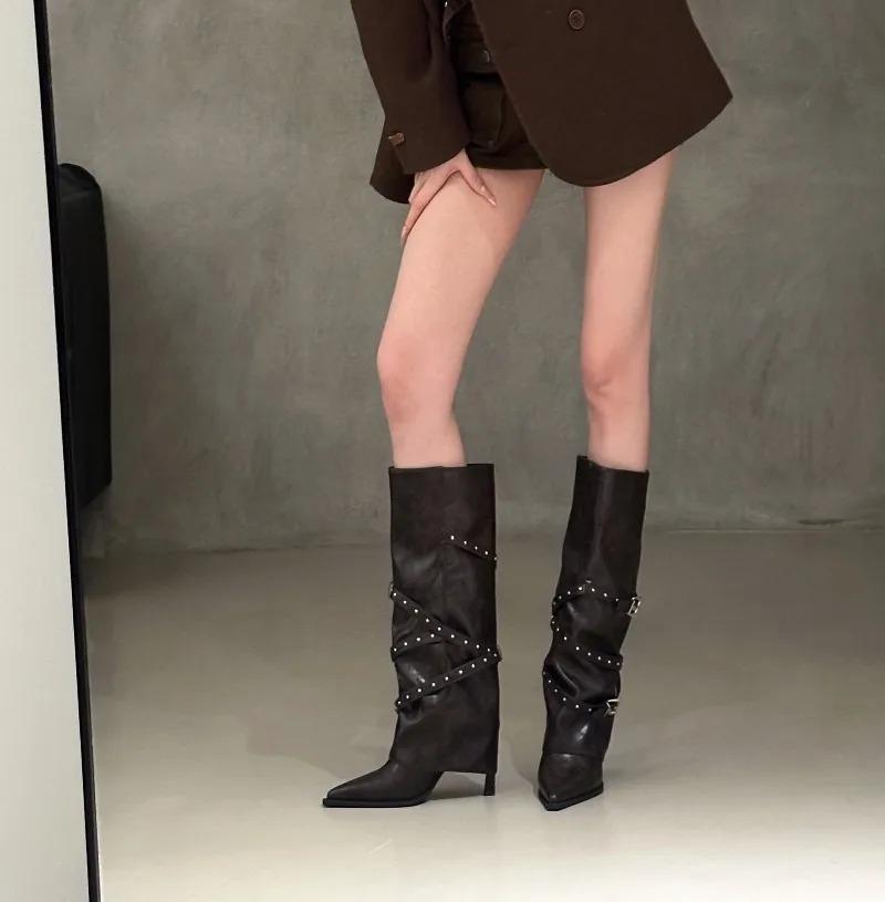 Retro Pointed Thin Heel Western Cowboy Boots for Women's Autumn and Winter New Fashion High Heels Pants Boots