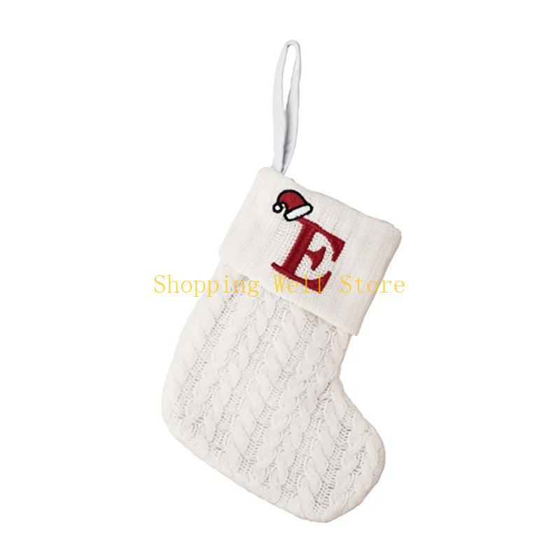 KX4B Christmas Stocking Hanging Ornament Knitting Letter Santa Socks Christmas Tree