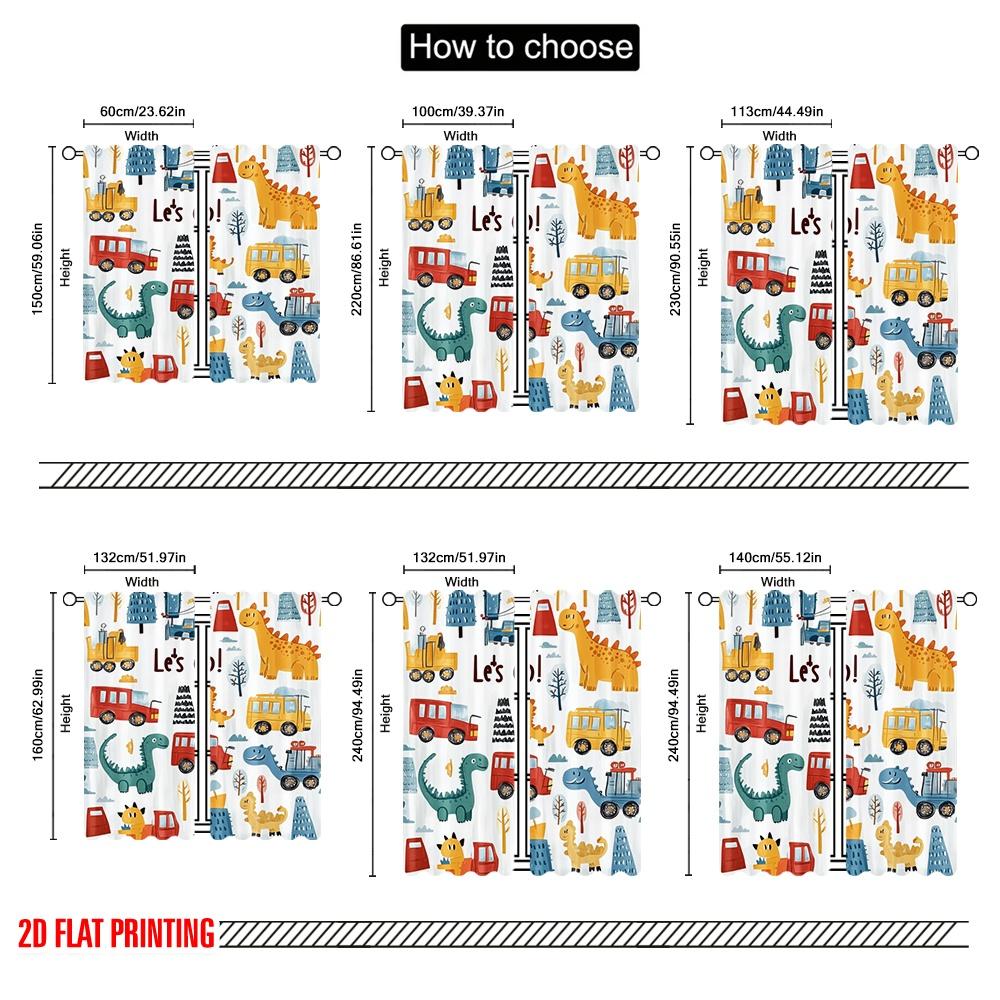 2pcs,2D Plane Printing Curtains Digital Printed DinoCommute Polyester (without Rod) Holiday Perfect for Bedroom, Kitchen, Office