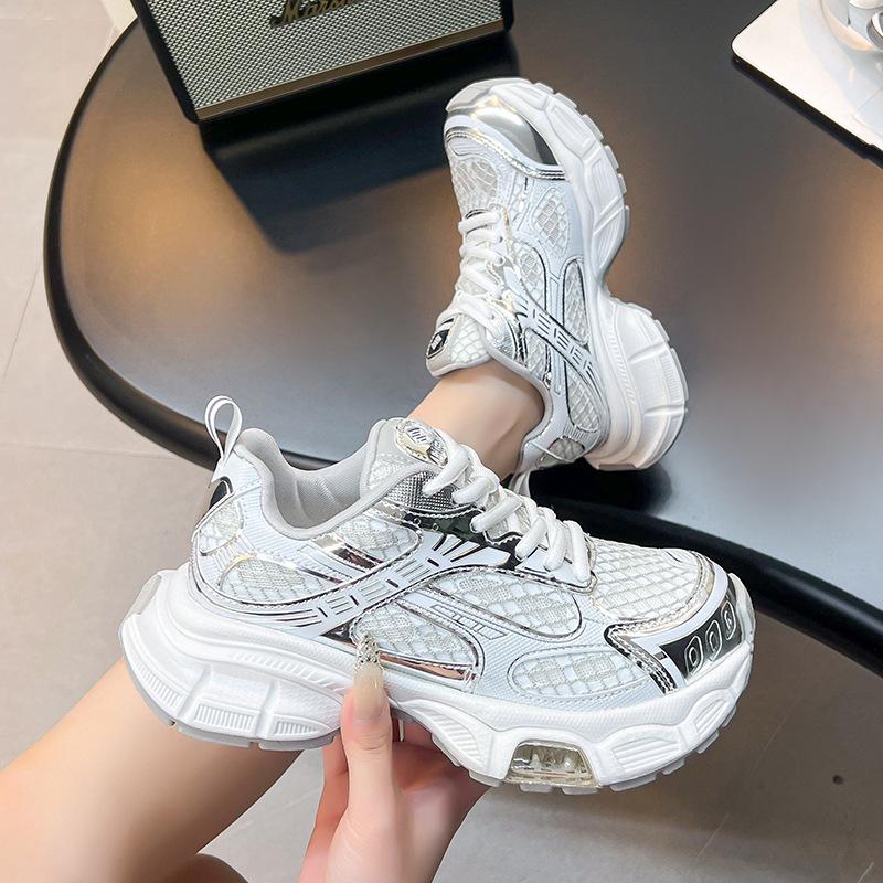 2025 new thick-soled heightening casual sports shoes fashionable versatile niche transparent network popular dad shoes light and breathable