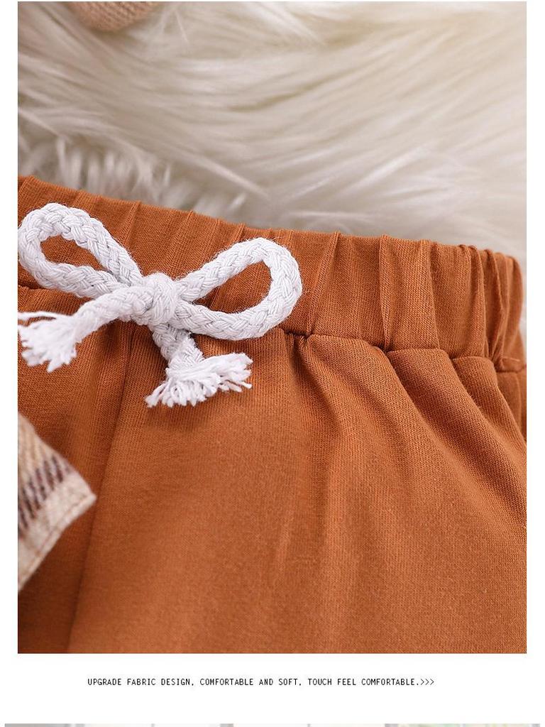 Kariertes Farbverlaufs-Kapuzenshirt und Strampler mit langen Hosen für Kinder - Herbst-/Wintermode