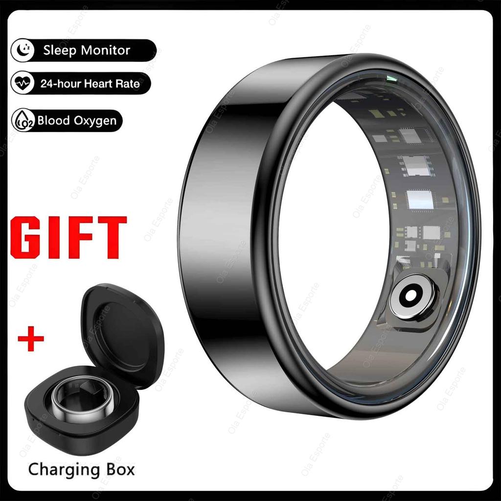 New Multi-Functional Smart Ring Men Women With Charging Case Heart Rate Blood Oxygen Monitoring Waterproof For Android iOS