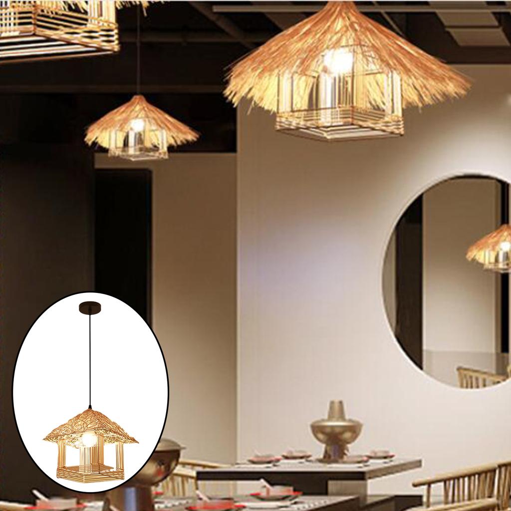 Grass Vine Pendant Light Fixture Retro Restaurant Tea Room Handmade Woven Hanging Chandelier Lamp