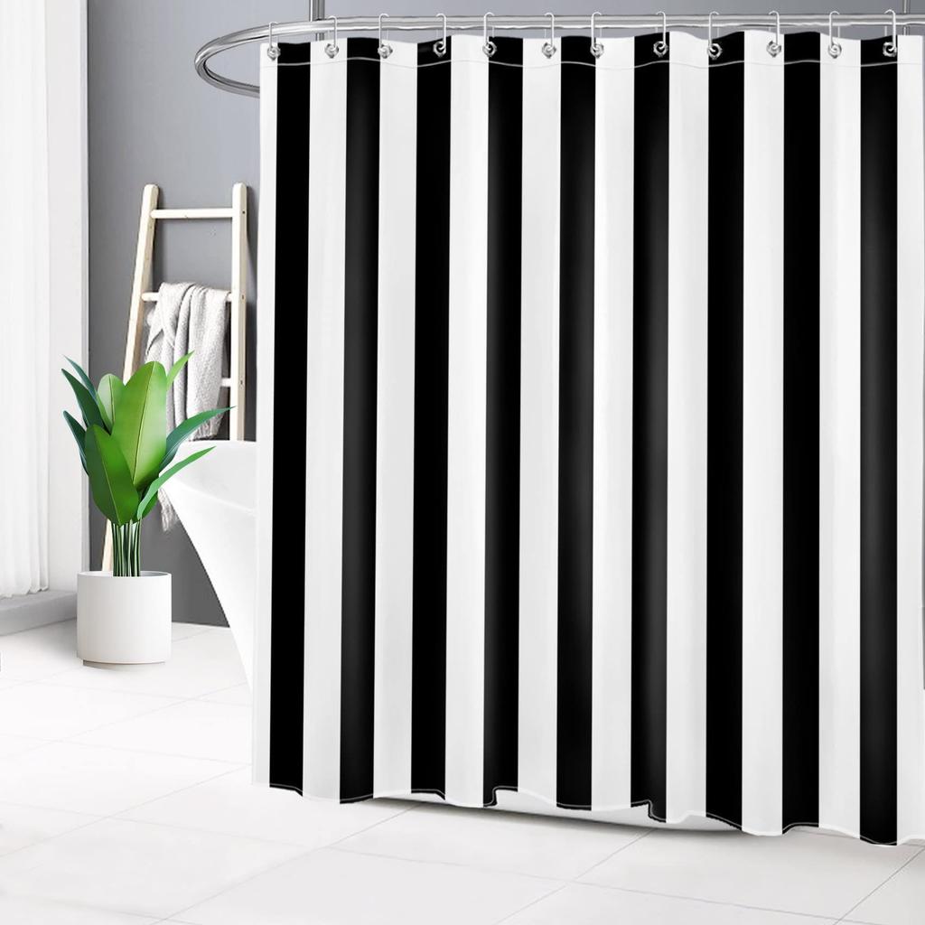 Black And White Shower Curtain Striped Bathroom Curtain Waterproof Polyester Fabric Fashionable Bathroom Shower Curtain Decoration With Hook