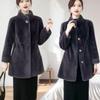Women's Golden Sable Velvet Fur Coat, Stand Collar, Mid-Length, Winter 2025 Style, Fur-Lined for Middle-Aged and Elderly.