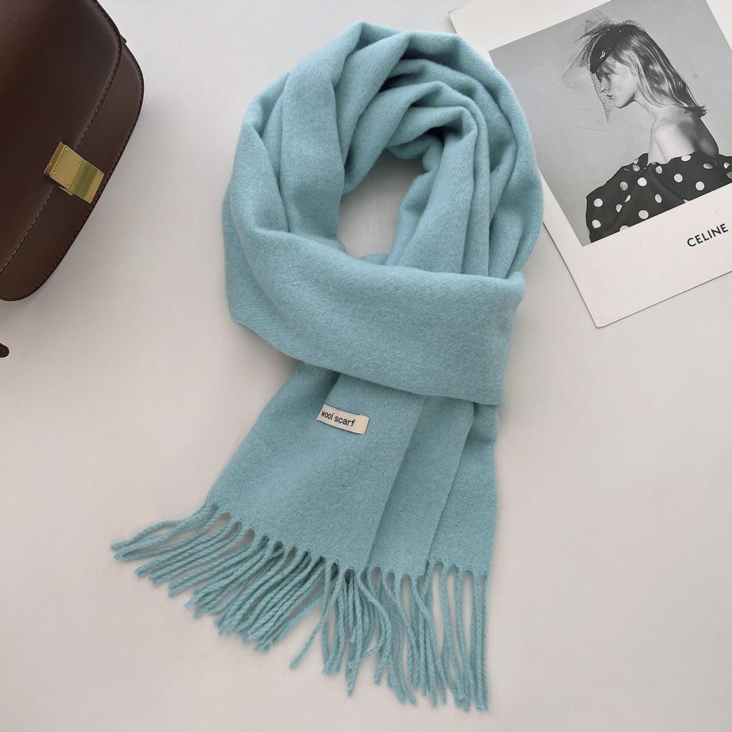 35*205cm Luxury Wool Scarf Women Fashion Solid Color Winter Warm Scarves Tassel Shawls Pashmina Lady Wrap Bufanda