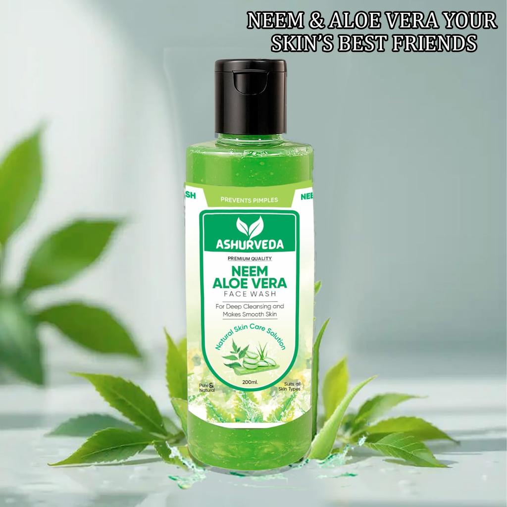 Ashurveda Pure & Natural Neem Aloe Vera Face Wash 200ml | Deep Cleansing, Controls Acne, Removes Impurities | Makes Skin Smooth & Fresh | Suitable