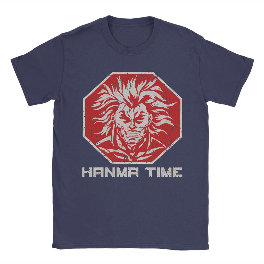 Mens Stop Hanma Time Baki Anime T Shirts  Pure Cotton Clothing Leisure Short Sleeve Crewneck Tee Shirt Printed TShirt