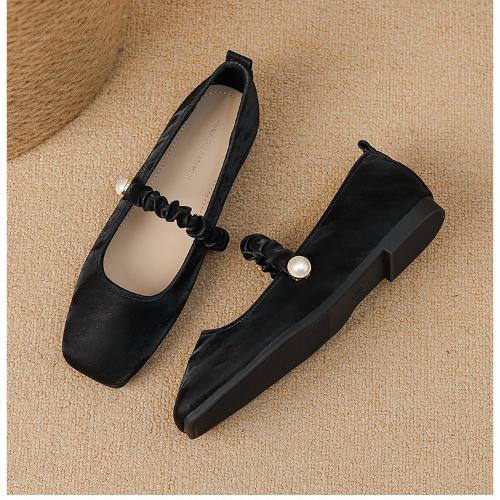 Fashion French New Style Sweet Mary Jane Flats Pearl Decorated Slip On Vulcanized Shoes for Women All Seasons