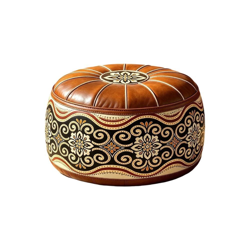 PU Leather Round Sofa Stool Cover Space-Saving Tatami Sitting Mat Storage Leg Bench Apartment