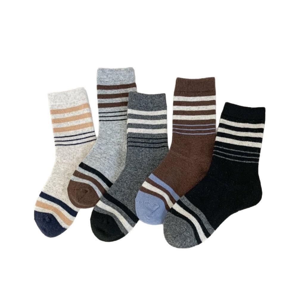 Contrasting Color Retro Children'S Explosive Wool Socks Thickened Month Korean Velvet Warm Stripes Simple Stacking Socks