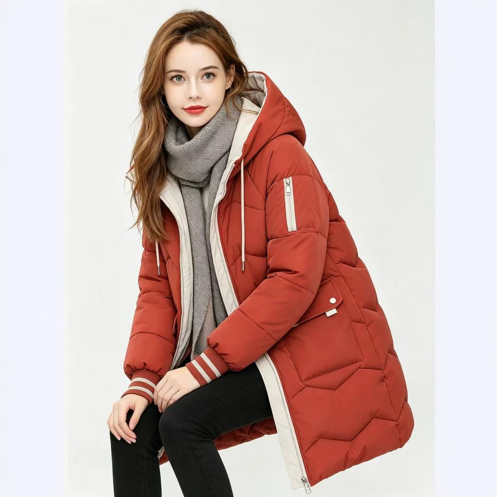 Manufacturer's winter new down cotton-padded clothes for women's medium and long loose and thickened color-matching cotton-padded jackets, warm